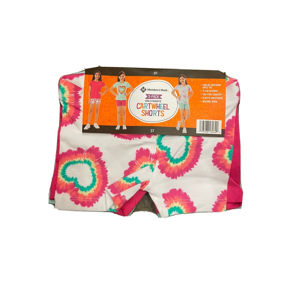 Member's Mark 3 Pack Cartwheel Shorts pink, teal, light pink‎ 3T